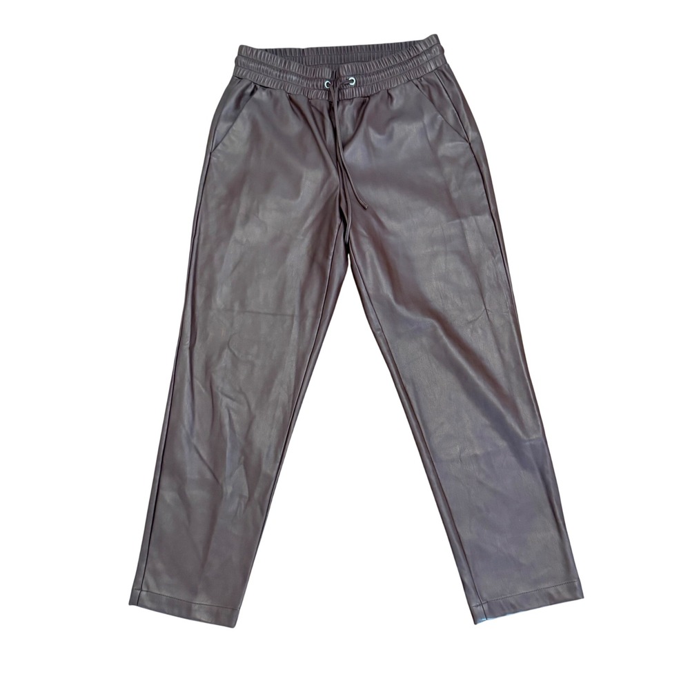 LOFT Womens Faux Leather Pull-On Pants Brown Sz Small Vegan Leather Fall Chic